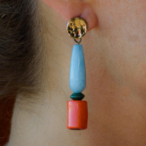 Celeste agates and orange coral earrings